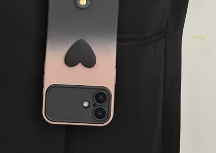 ピンクと黒のコントラストカラーで、ハートデザインのスマホケース (Pink and black contrast - colored phone case with a heart design)(SJK059)