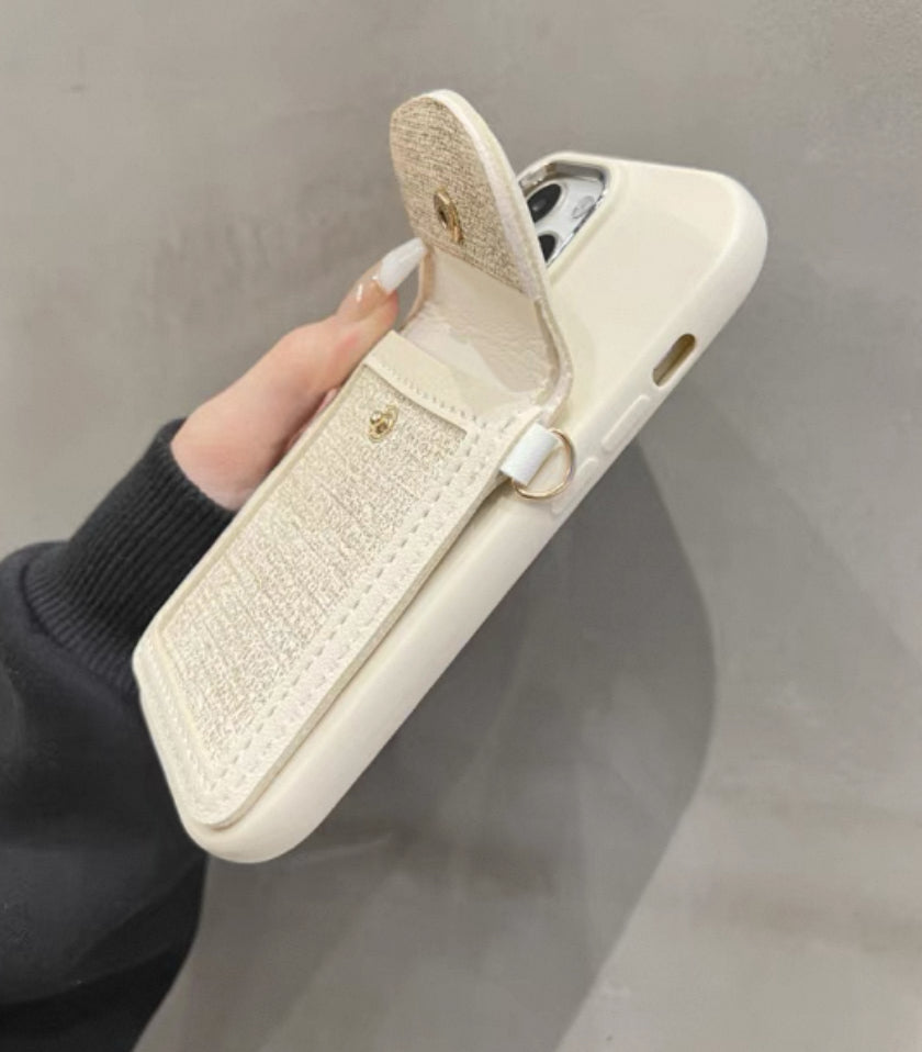 白系の軽ロゴ山茶花財布付きスマホケース(White luxurious camellia wallet phone case)(SJK042)