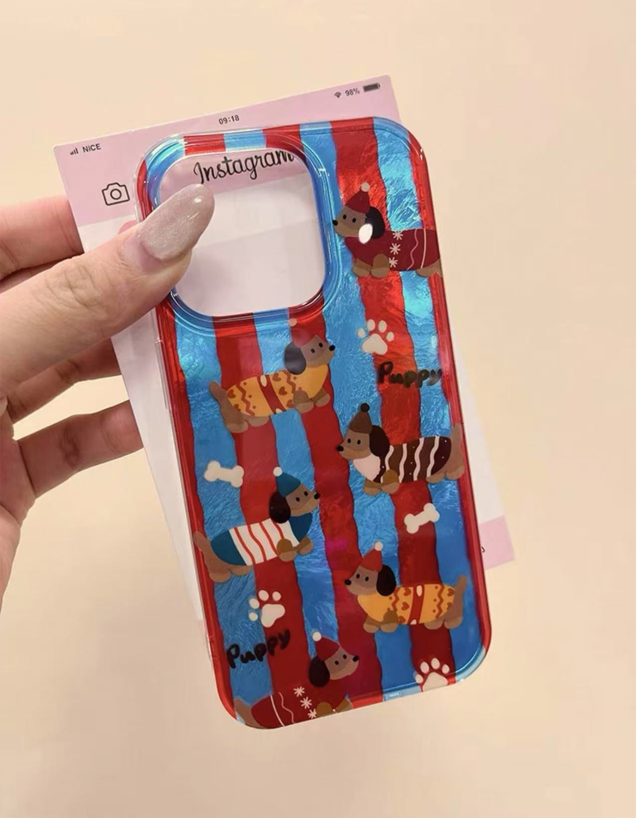赤青の縞模様のスマホケース(Red and blue striped phone case)(SJK004)