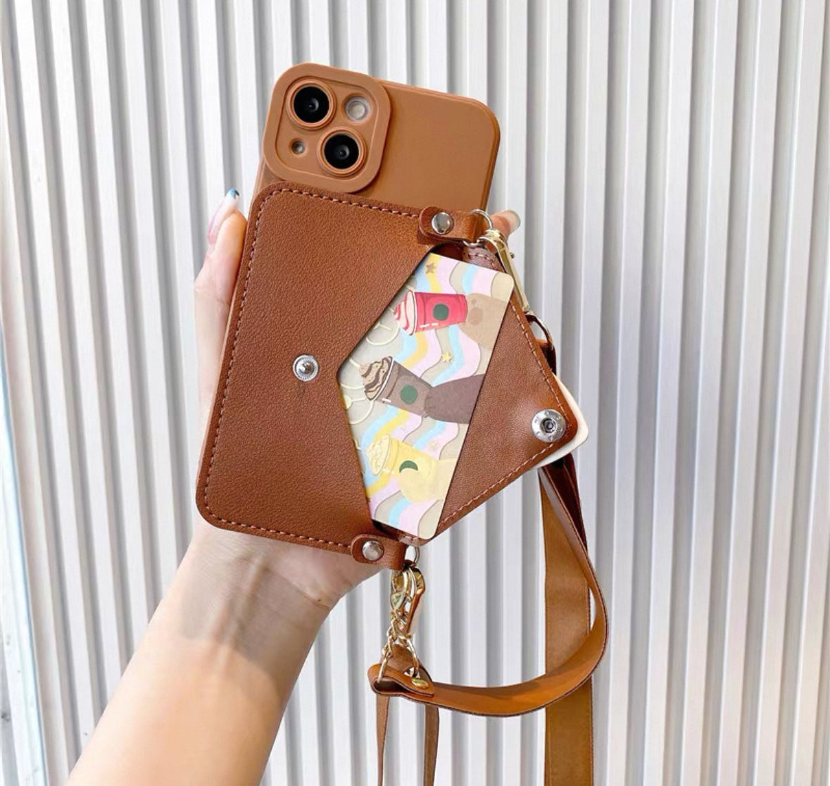 ミルクコーヒー色の財布機能付きスマホケース ( Milk - coffee - colored phone case with wallet function)(SJK055)