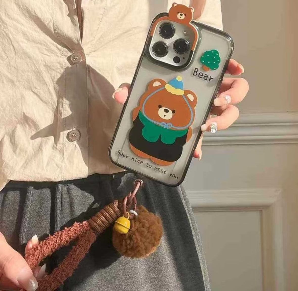 オリジナルの小熊(くま)デザインの マイノリティで可愛い(かわいい)スマホケース (Original little bear-themed, niche and cute phone case)(SJK086)