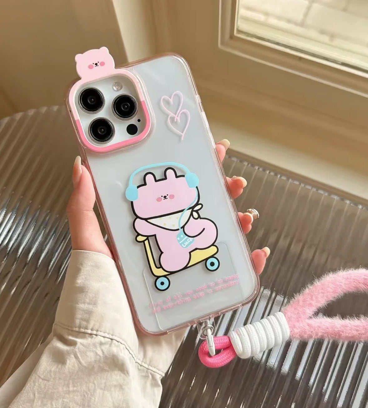とても可愛い、メガネをかけたウサギとイヤホンデザインのスマホケース (Adorably cute earphone - rabbit - designed phone case)(SJK084)