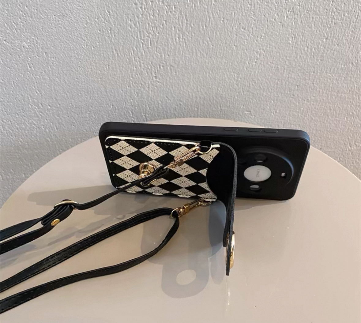 学院風の菱型格子柄の財布付きスマホケース ( College-style checkered wallet phone case)(SJK036)