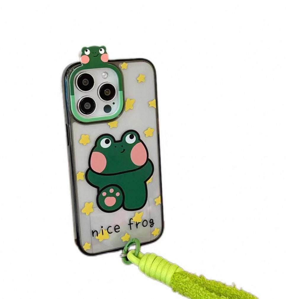 面白い星とカエルデザインの透明スマホケース (Transparent phone case featuring funny stars and frog designs)(SJK079)