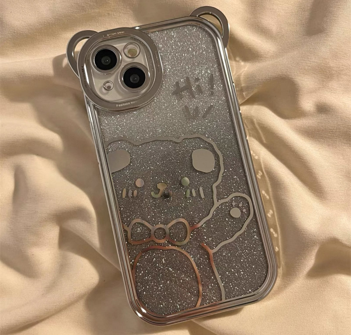 シャイニングパウダー入りのキャラクターベアスマホケース (Glittery cartoon bear phone case)(SJK044)