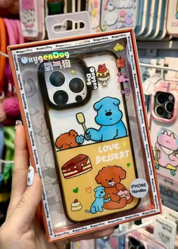 ケーキと可愛い青い犬のデザインのスマホケース (Phone case featuring cakes and an adorable blue dog design)(SJK080)
