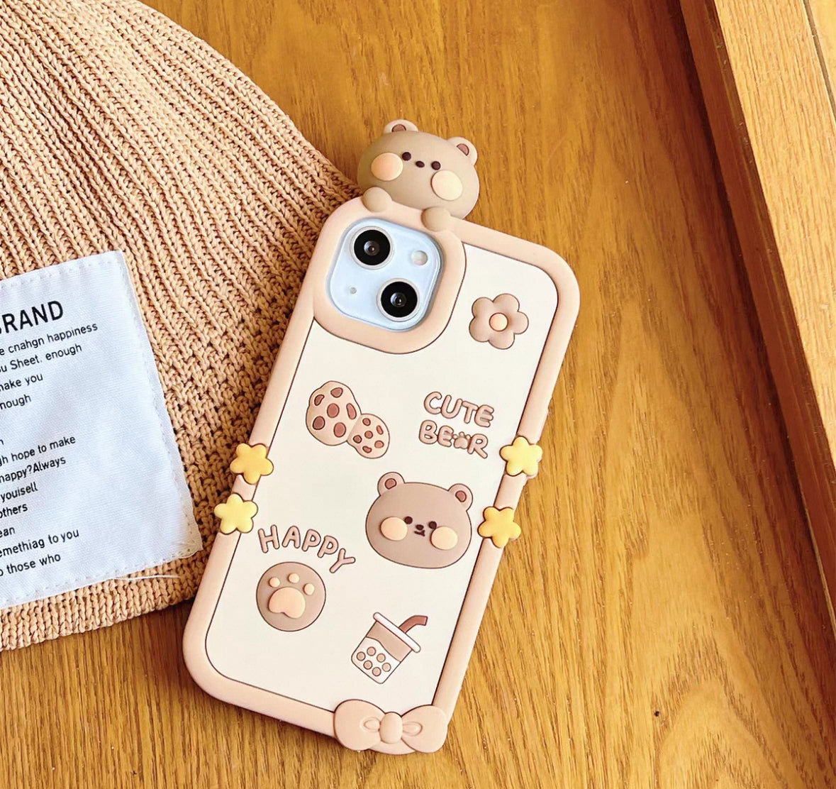 可愛らしい立体ミルクティークマデザインのスマホケース (Adorable three - dimensional milk tea bear - designed phone case)(SJK062)