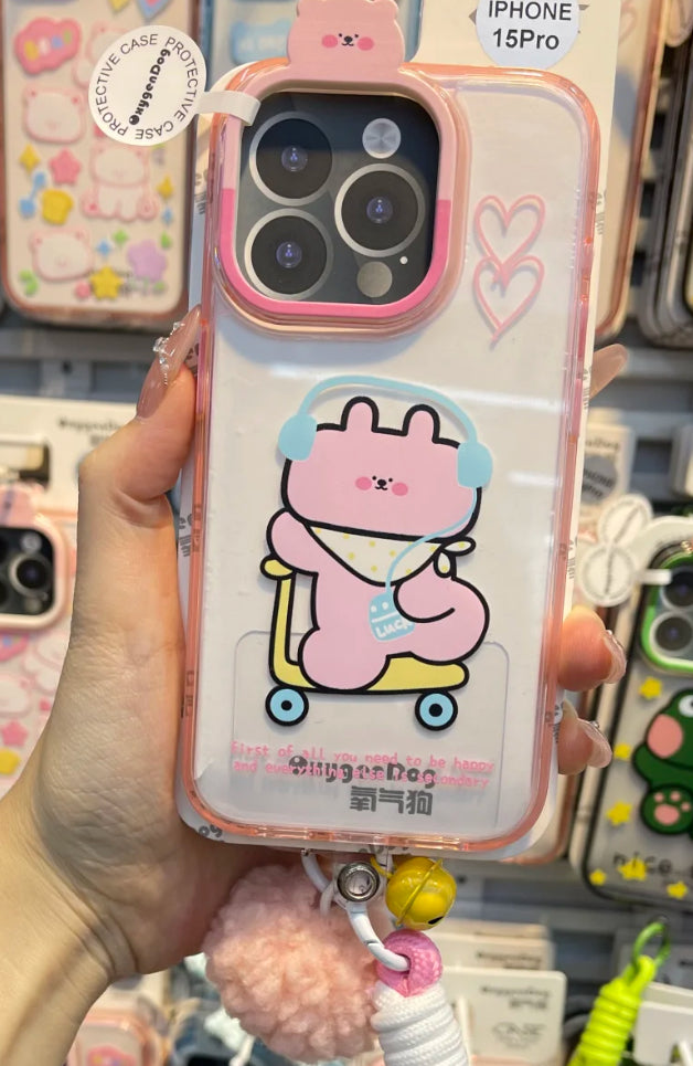 とても可愛い、メガネをかけたウサギとイヤホンデザインのスマホケース (Adorably cute earphone - rabbit - designed phone case)(SJK084)