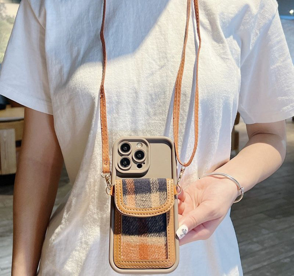 シャネル風のブラウン色財布付きスマホケース (Chanel - style brown wallet phone case)(SJK038)