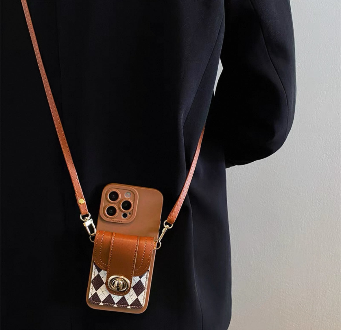 レトロ風の菱形格子(ひしがたごうし)の財布(さいふ)型(がた)スマホケース (Retro-style rhombus lattice wallet-shaped phone case)(SJK035)
