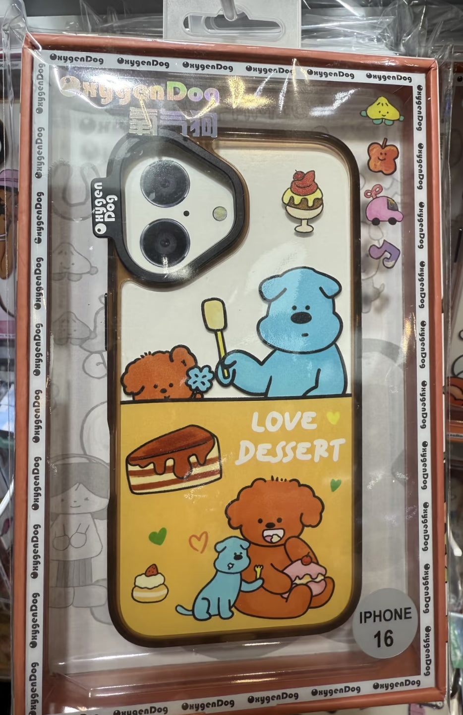 ケーキと可愛い青い犬のデザインのスマホケース (Phone case featuring cakes and an adorable blue dog design)(SJK080)