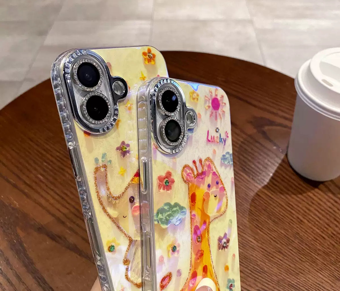 面白い油絵風のカートゥーンキリンの高級スマホ防ぶつけケース(Fun and cute phone case)(SJK001))