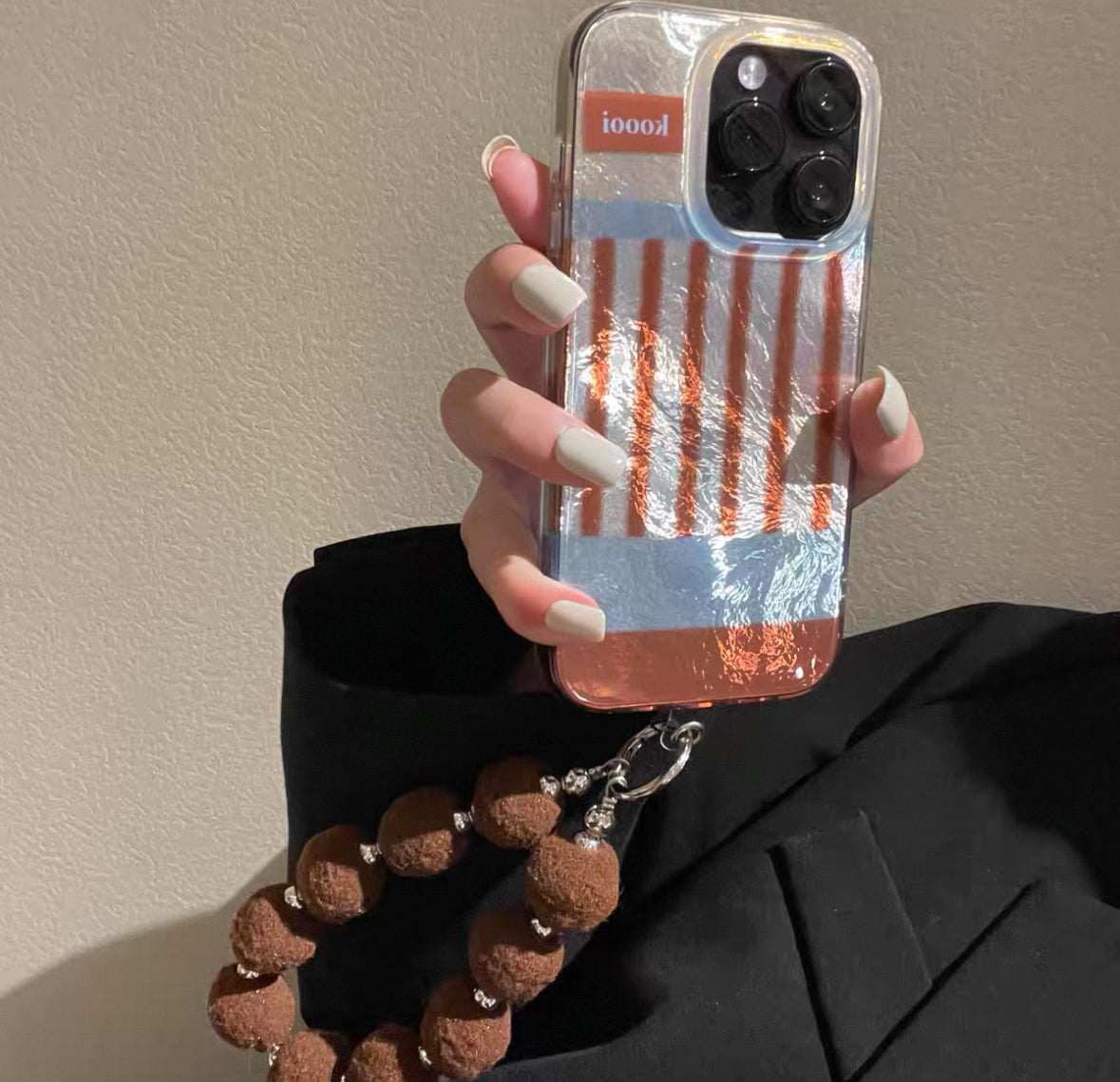 青と褐色のツートンカラーストライプのスマホケース (Blue and brown two - tone striped phone case)(SJK021)