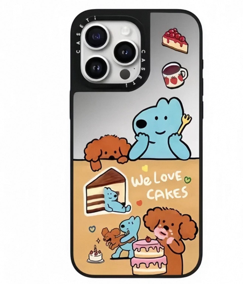 ケーキと可愛い青い犬のデザインのスマホケース (Phone case featuring cakes and an adorable blue dog design)(SJK080)