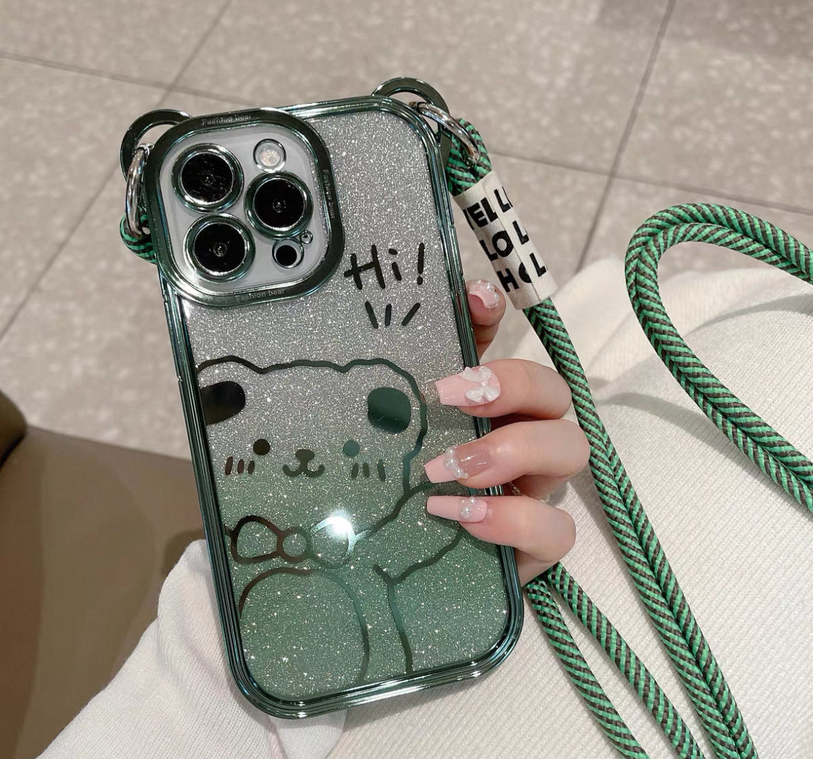 キラキラしたメッキ加工ベアスマホケース (listening electroplated bear phone case)(SJK045)