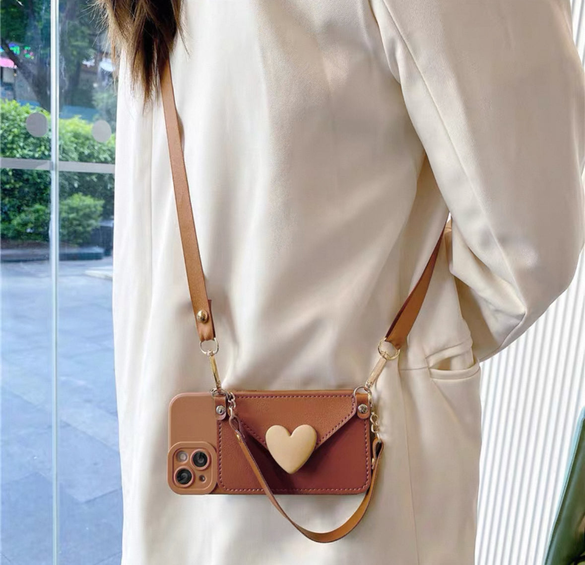 ミルクコーヒー色の財布機能付きスマホケース ( Milk - coffee - colored phone case with wallet function)(SJK055)