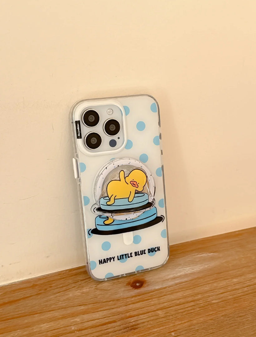 オキシゲン感溢れる黄色いアヒルデザインの 磁石付きスマホケース (Oxygen - infused yellow duck - themed magnetic phone case)(SJK092)