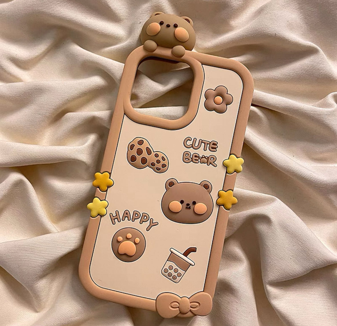 可愛らしい立体ミルクティークマデザインのスマホケース (Adorable three - dimensional milk tea bear - designed phone case)(SJK062)
