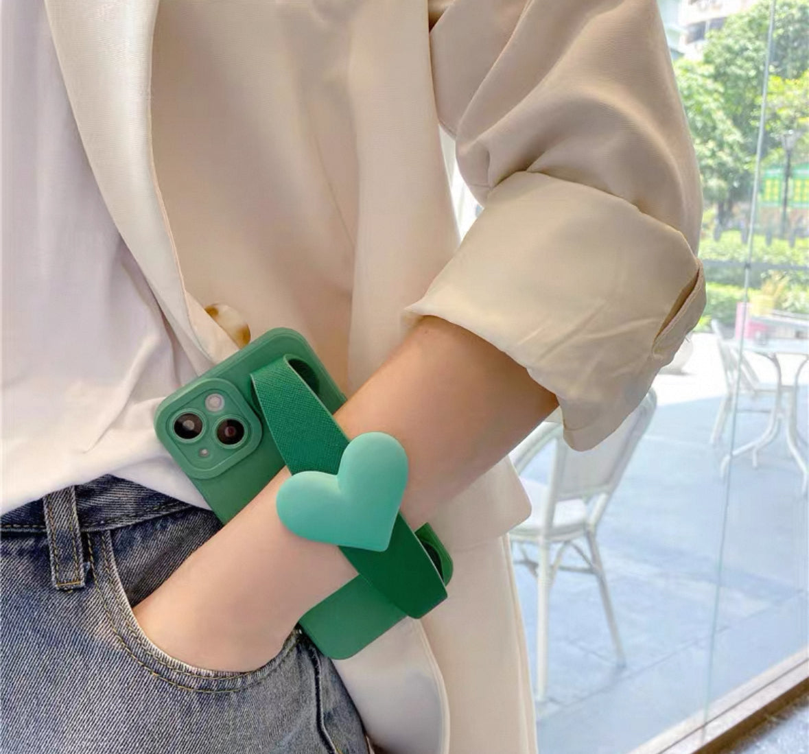 シンプルな緑色のハート柄のスマホケース (Simple green heart - patterned phone case)(SJK053))