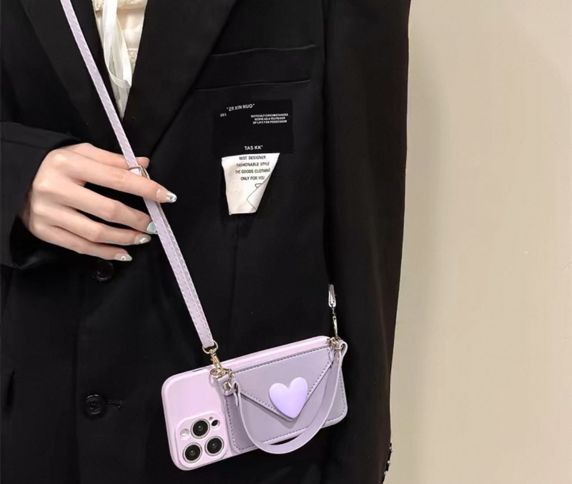 バイオレットのハートデザインで、ドーパミンカラースキームに属するスマホケース ( Purple heart - designed phone case belonging to the dopamine color scheme)(SJK058)