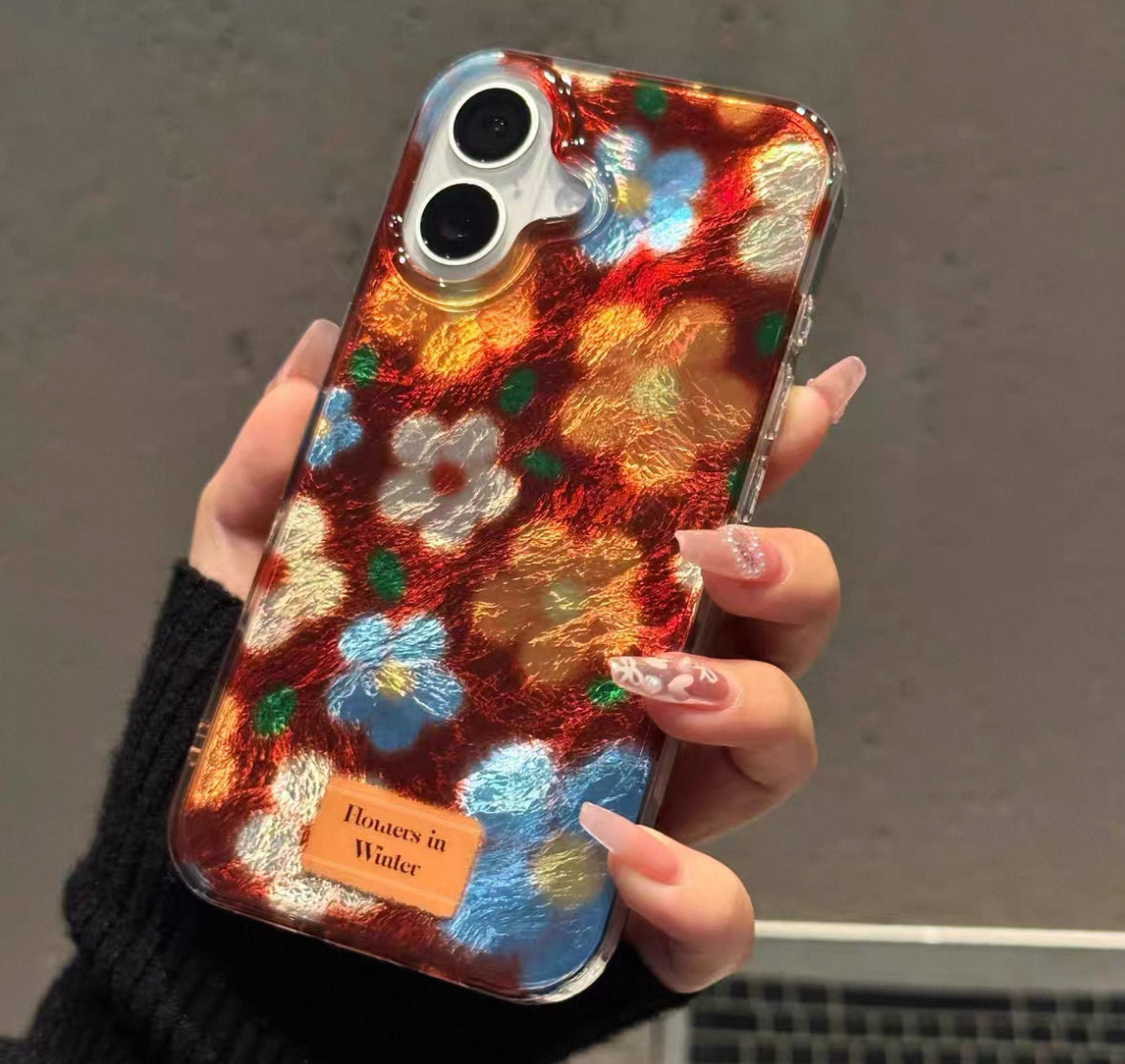 ヴィンテージな花柄と氷河模様のスマホケース (Vintage Floral and Glacier Texture Phone Case)(SJK022)