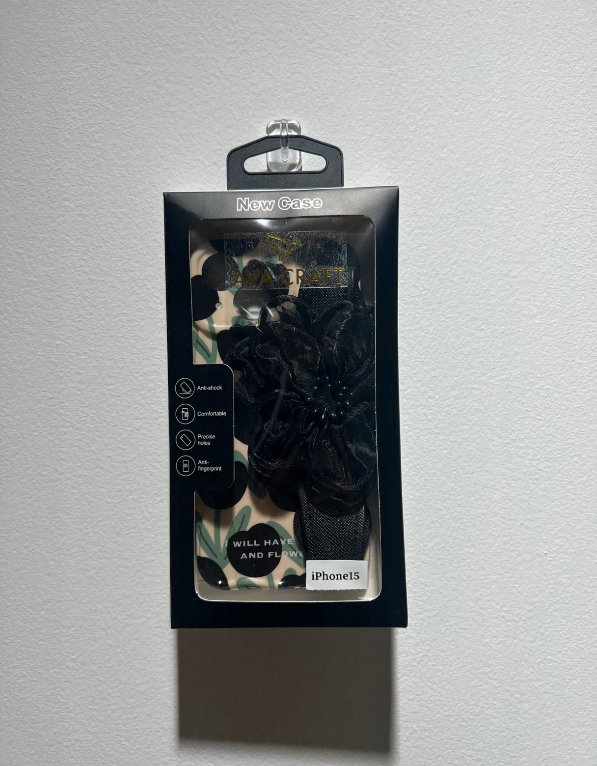 高級感溢れる黒色チューリップ柄の腕輪付きスマホケース (High - end black tulip - patterned phone case with a wrist strap)(SJK023)