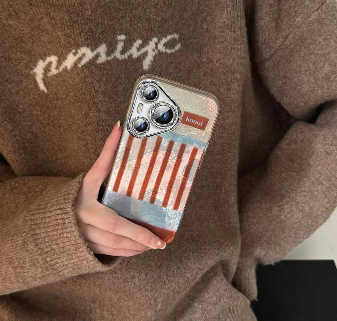 青と褐色のツートンカラーストライプのスマホケース (Blue and brown two - tone striped phone case)(SJK021)