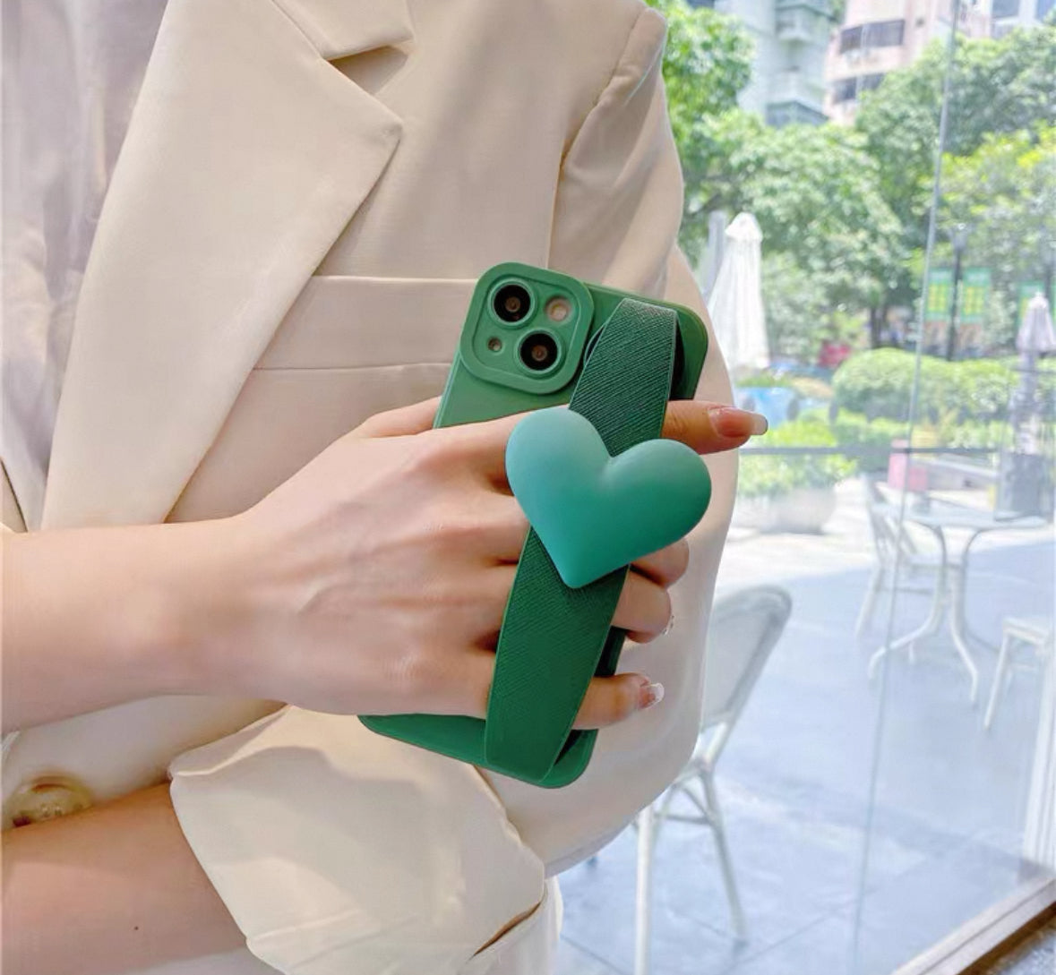 シンプルな緑色のハート柄のスマホケース (Simple green heart - patterned phone case)(SJK053))
