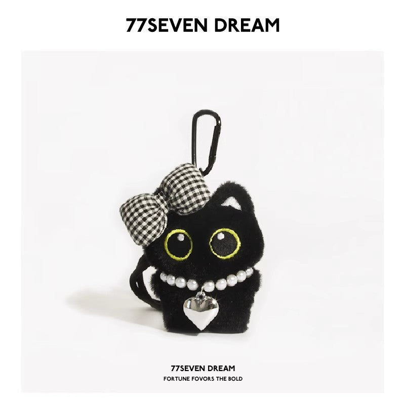 大きな目黒猫チャーム(チェック)Big black cat charm (check)
