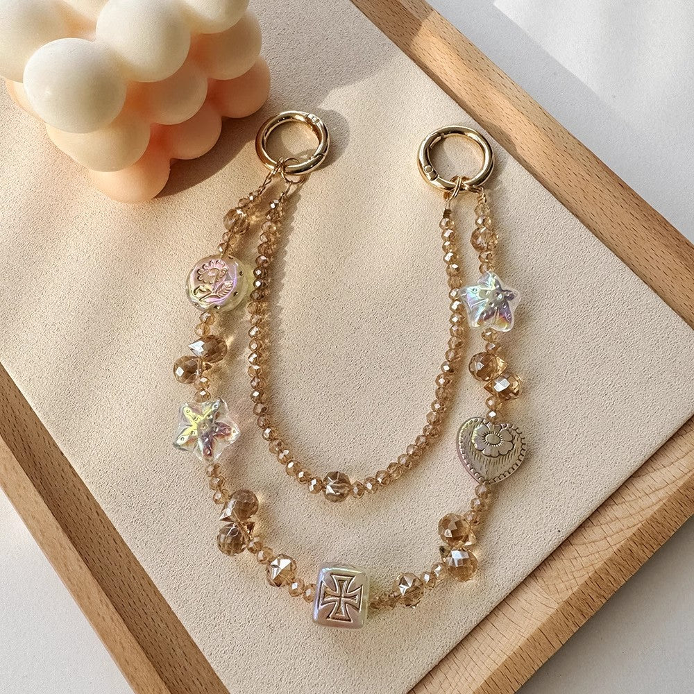 シャンパンカラーのダブルチェーン携帯電話のストラップですChampagne-colored double-layer chain mobile phone lanyard