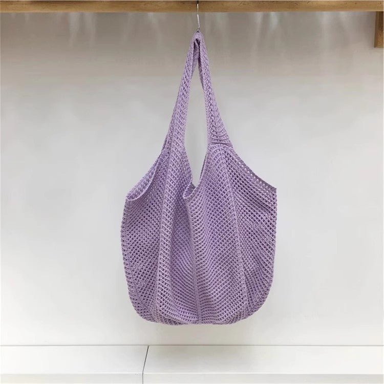 手編みバッグカジュアルな怠惰な風赤い大きなバッグの肩のバッグですHandcrafted hollowed-out woven bag, casual and laid-back style red large single-shoulder bag