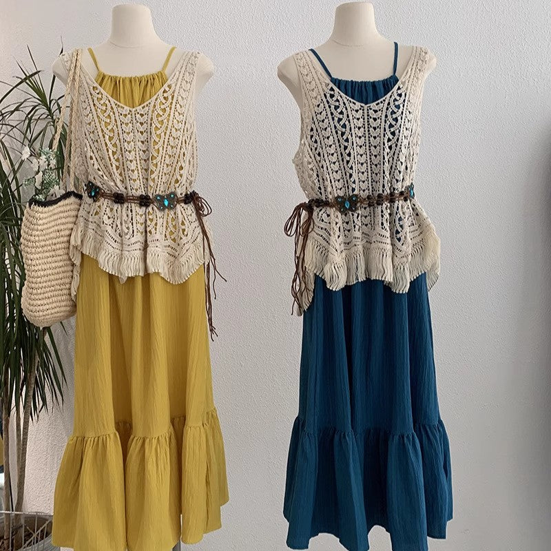 キャミソールワンピース透かしベストHalter dress, hollowed-out sleeveless vest
