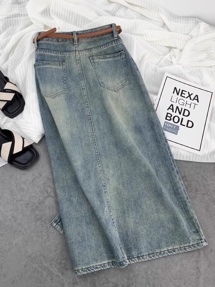 ハイウエストでほっそり見えるゆったりデニムスカートHigh-waisted Slimming Loose Denim Skirt