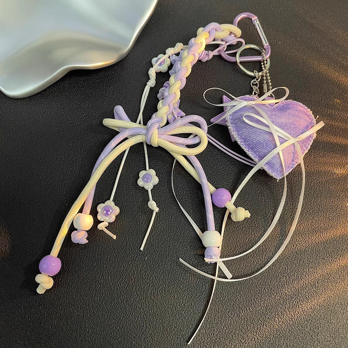 リボンハート編みチャームRibbon heart knitting charm