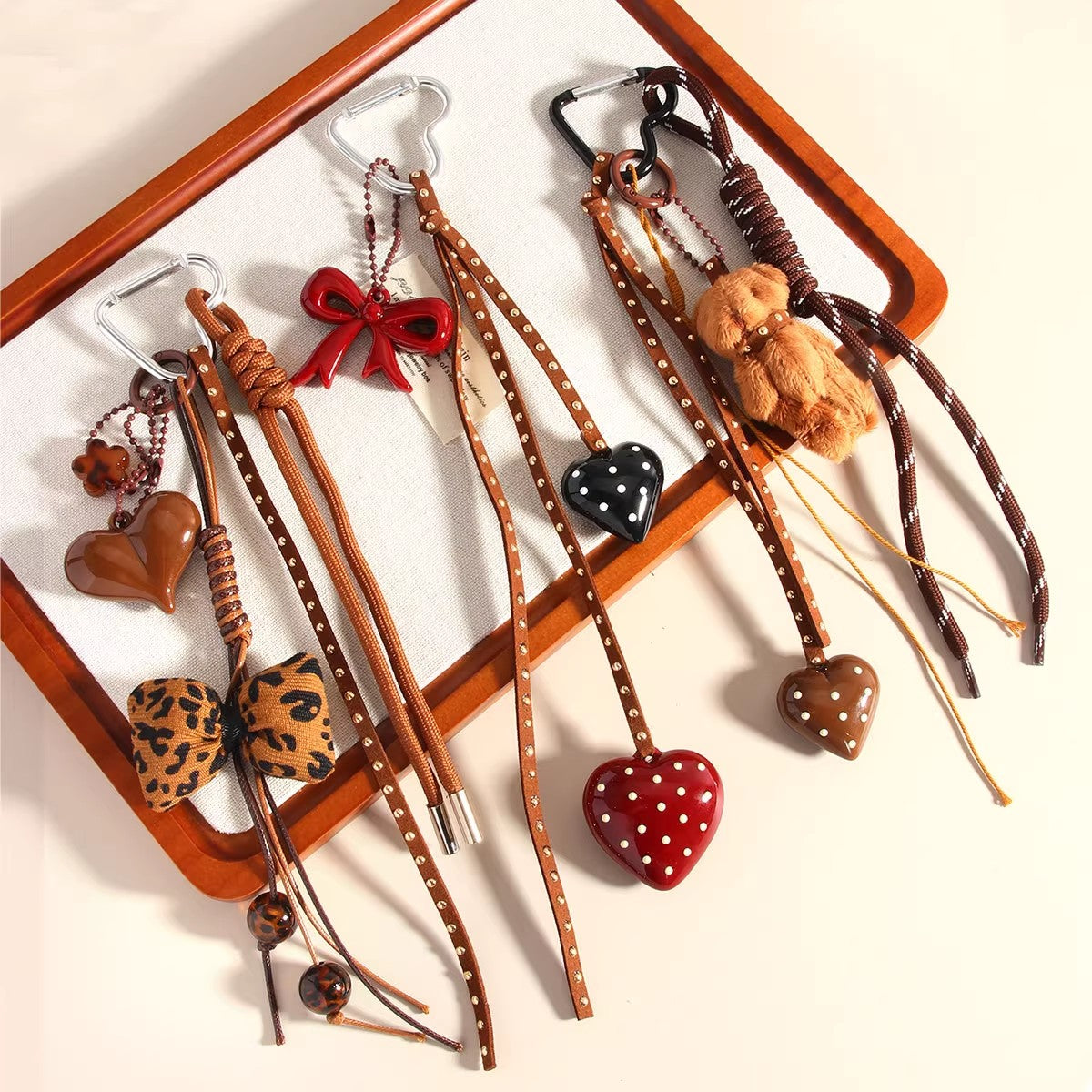 テディハート編みチャーム(茶)Teddy heart knitting charm (brown)