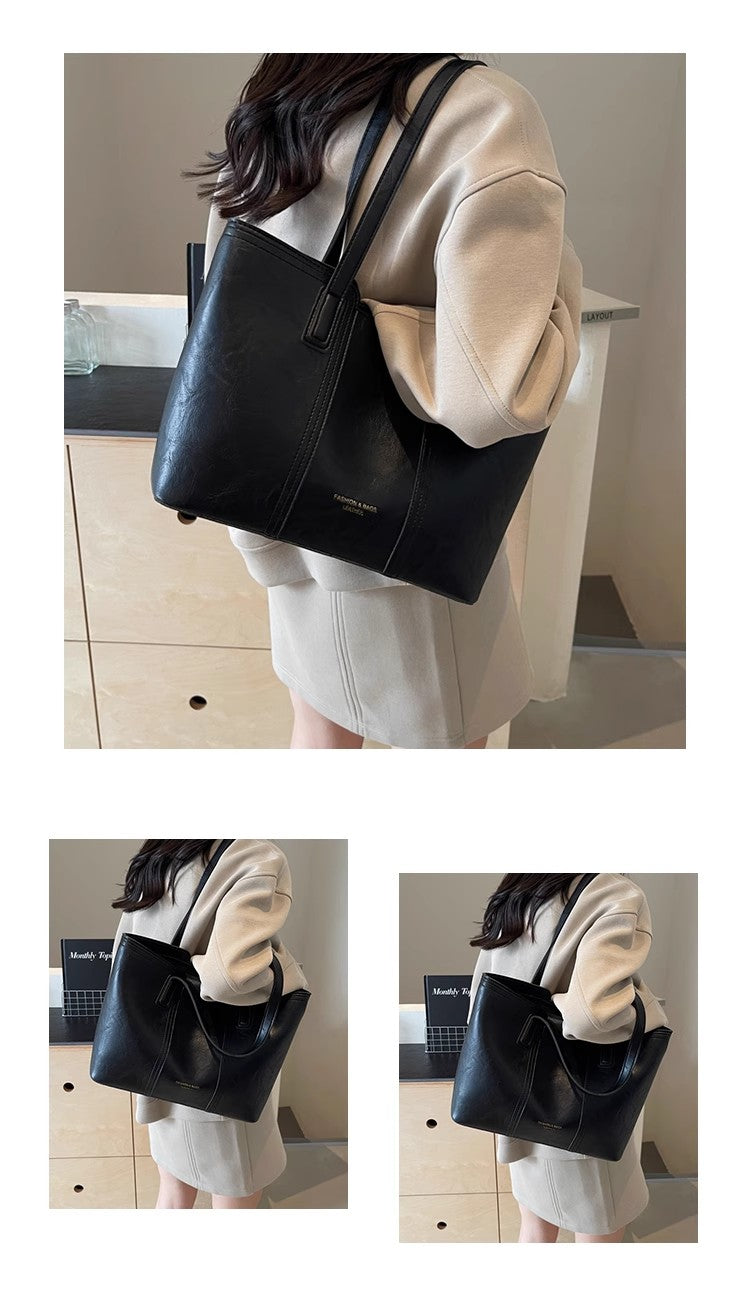 春夏シンプルに使えるワンショルダーの高級感トートバッグですA simple and versatile single-shoulder high-end tote bag for spring and summer