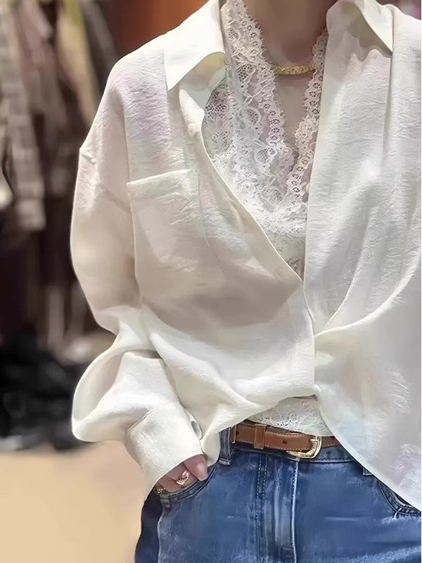 開襟の長袖シャツLong sleeve shirt with open collar