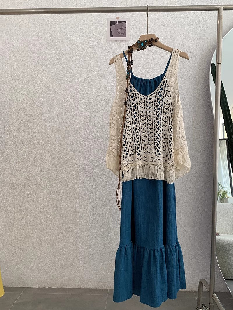 キャミソールワンピース透かしベストHalter dress, hollowed-out sleeveless vest