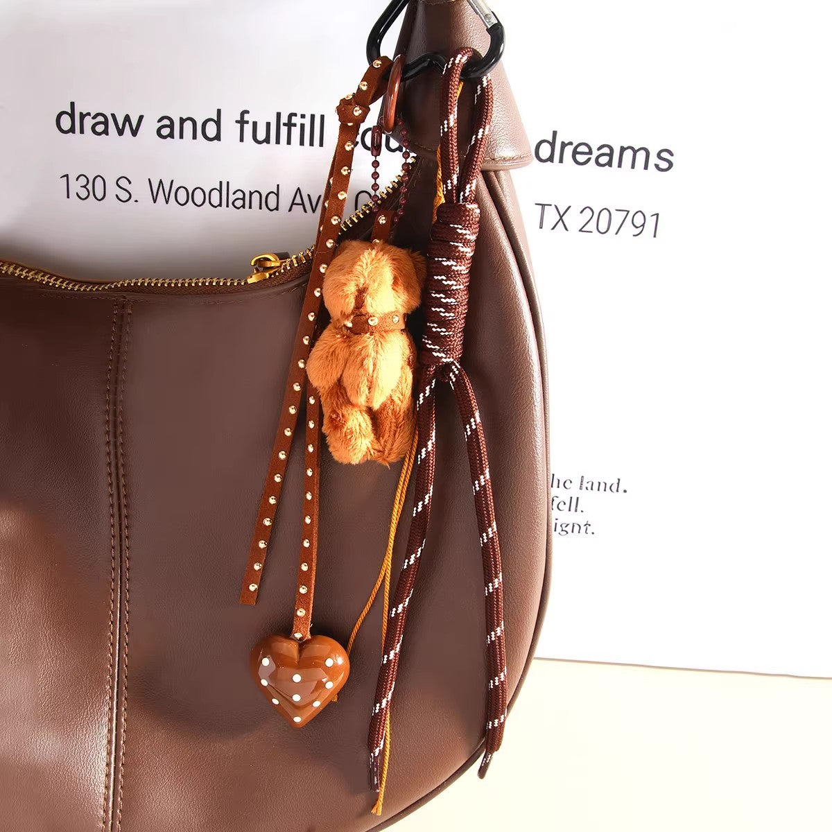 テディハート編みチャーム(茶)Teddy heart knitting charm (brown)