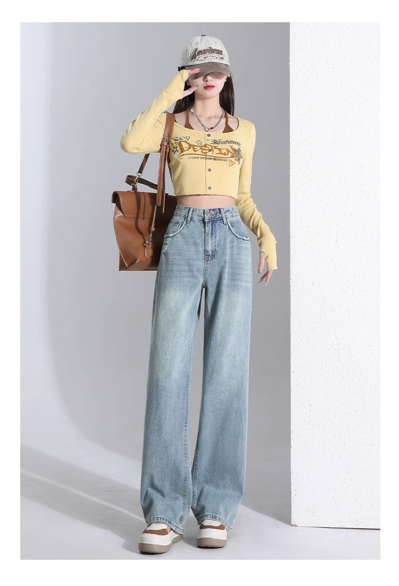 ハイウエスト・ワイドジーンズHigh-waisted wide-leg jeans