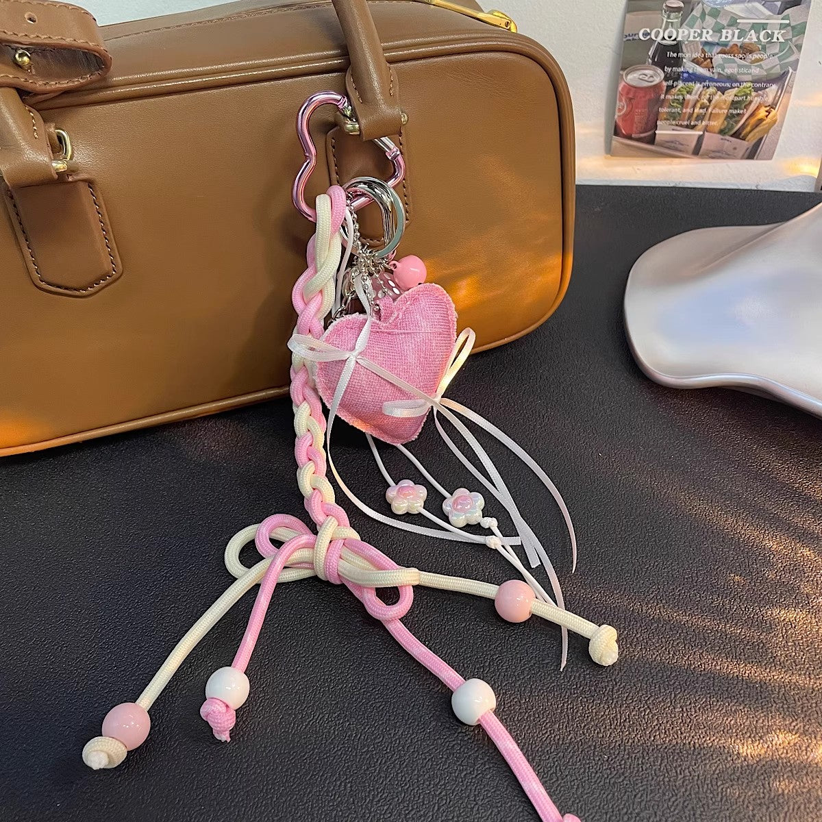 リボンハート編みチャームRibbon heart knitting charm