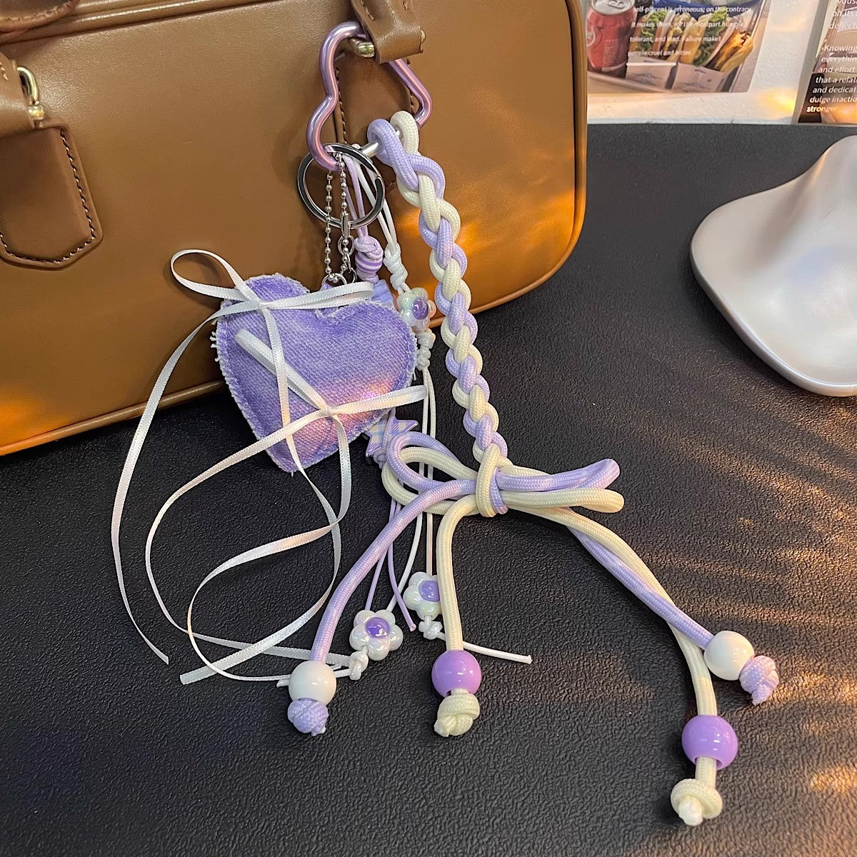 リボンハート編みチャームRibbon heart knitting charm