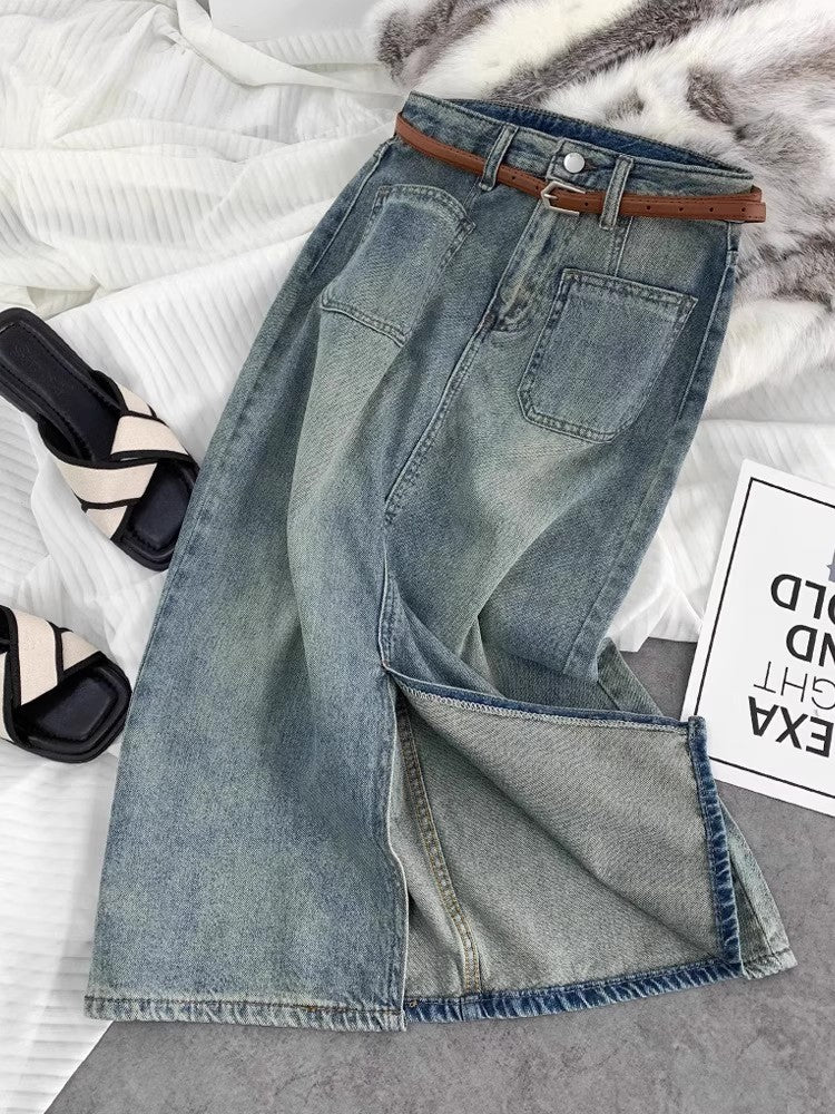 ハイウエストでほっそり見えるゆったりデニムスカートHigh-waisted Slimming Loose Denim Skirt
