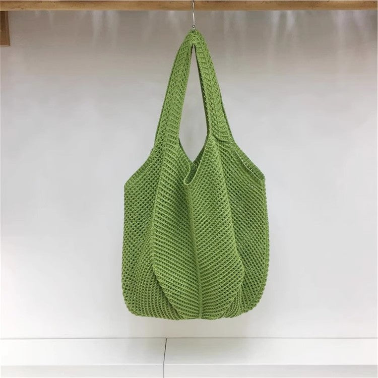 手編みバッグカジュアルな怠惰な風赤い大きなバッグの肩のバッグですHandcrafted hollowed-out woven bag, casual and laid-back style red large single-shoulder bag