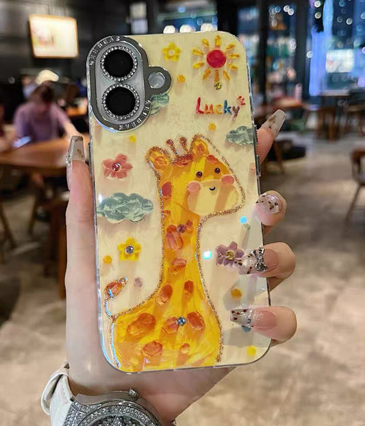 面白い油絵風のカートゥーンキリンの高級スマホ防ぶつけケース（Fun and cute phone case）（SJK001））