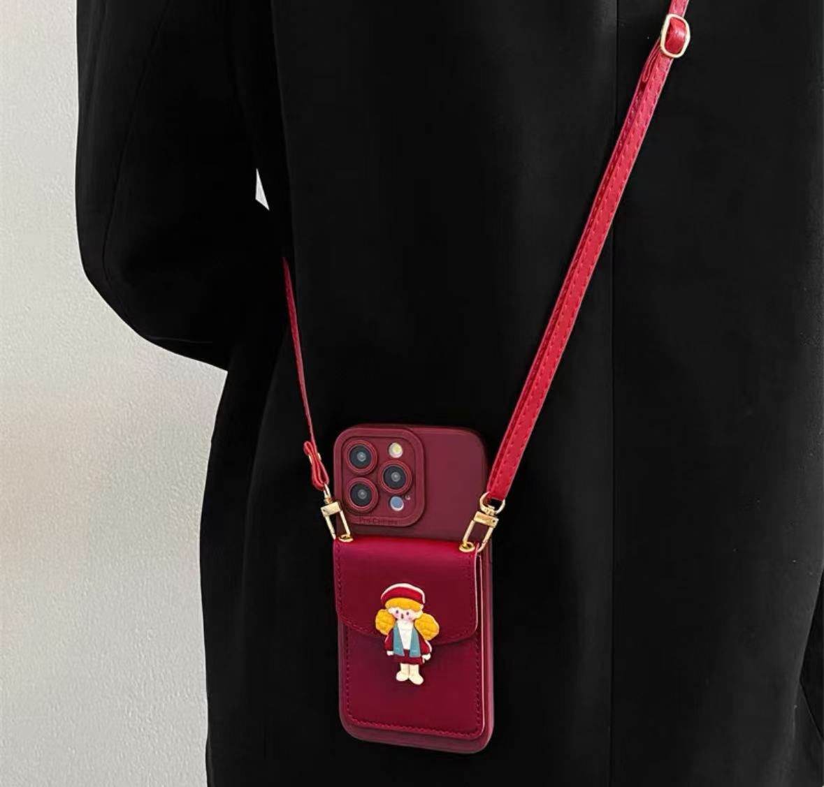 ポップコーンの少女が描かれたワインレッドのスマホケース (Wine - red phone case featuring popcorn girls)(SJK030)