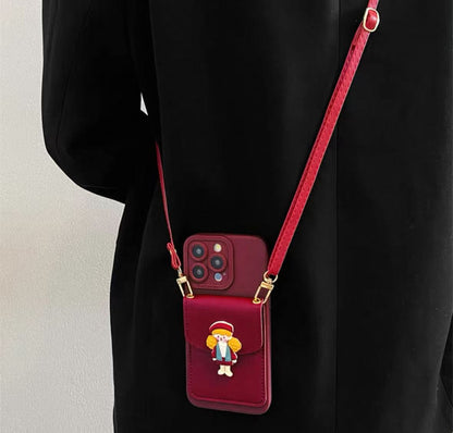 ポップコーンの少女が描かれたワインレッドのスマホケース (Wine - red phone case featuring popcorn girls)(SJK030)