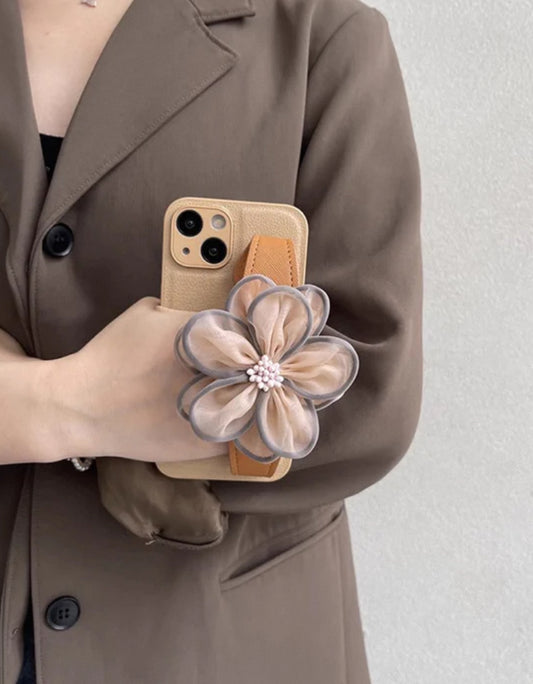 ヴィンテージなメッシュフラワーデザインの腕時計ベルト付きスマホケース (Vintage mesh flower - designed phone case with a wrist strap)(SJK067）