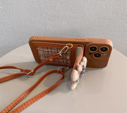 シャネル風のブラウン色財布付きスマホケース (Chanel - style brown wallet phone case)(SJK038)