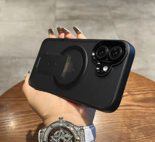 折りたたみ式の隠しマグネット付き黒色のスマホケース （Foldable hidden - magnetic black phone case）（SJK069））